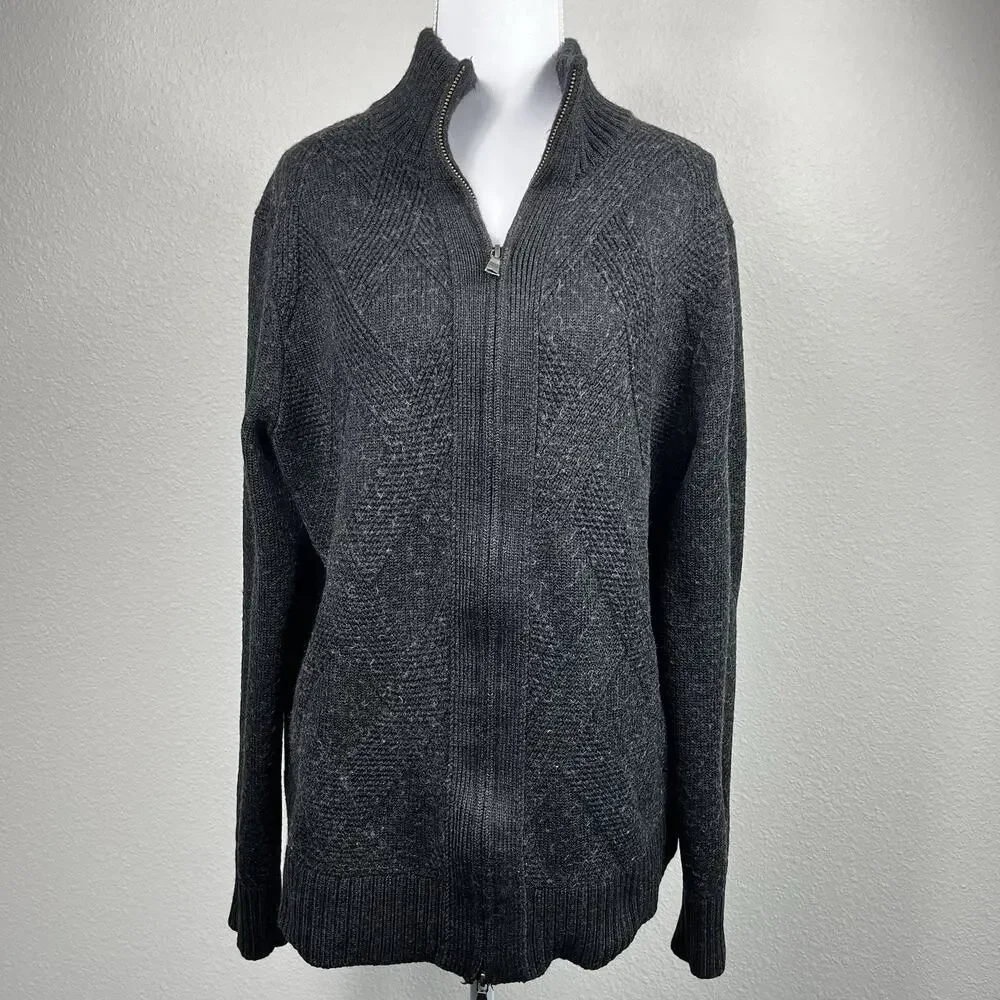 Banana Republic Mens Gray Full Zip Merino‎ Wool Cardigan Sweater Large Coastal